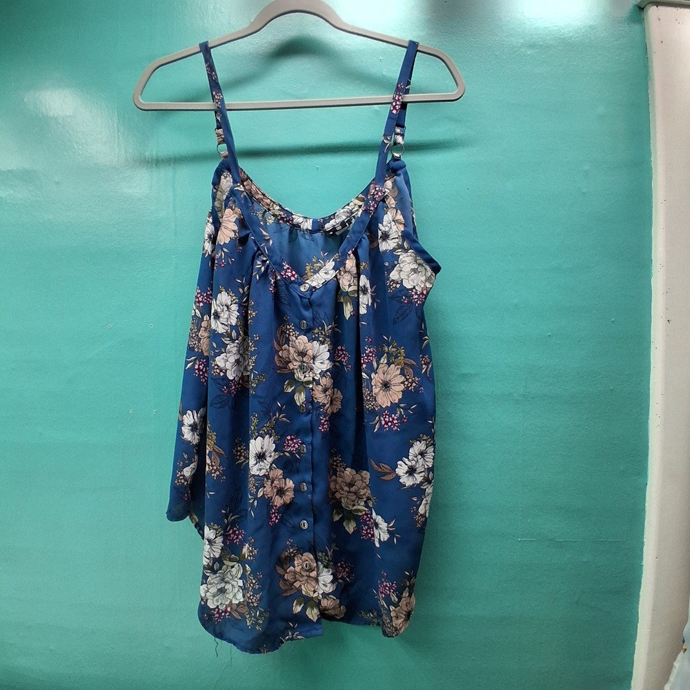 Torrid Floral Cami Top 00 Blue Button Front Boho Romantic High Low Tank